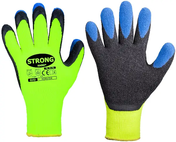 Handschuh Schrumpf-Latex FORSTER STRONGHAND® neongelb/schwarz/blau Gr. 11 VPE120, Z024211