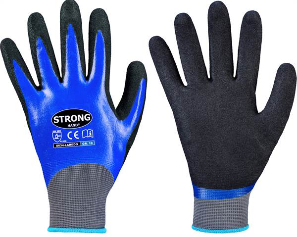 Handschuh LAREDO STRONGHAND® Nitril, blau/schwarz, vollbeschichtet, EN388, Gr. 10, VPE144, Z063410