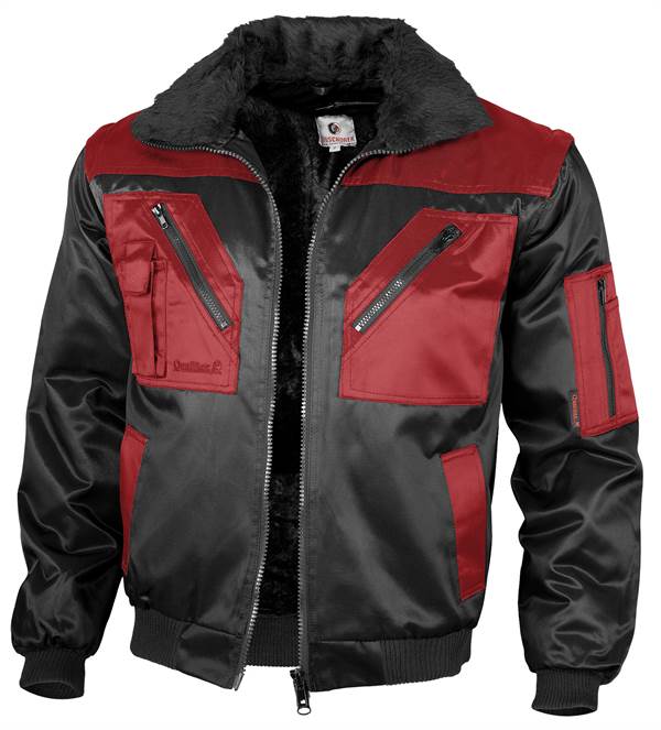 Jachetă pilot QUALITEX, neagră/roşie, cu dungi, 265 g/m², mărime L, Z23619L