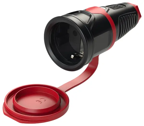 Schuko-Kupplung TAURUS 2 Vollgummi 250V IP54 mit Deckelband VPE20, Z2521-SR