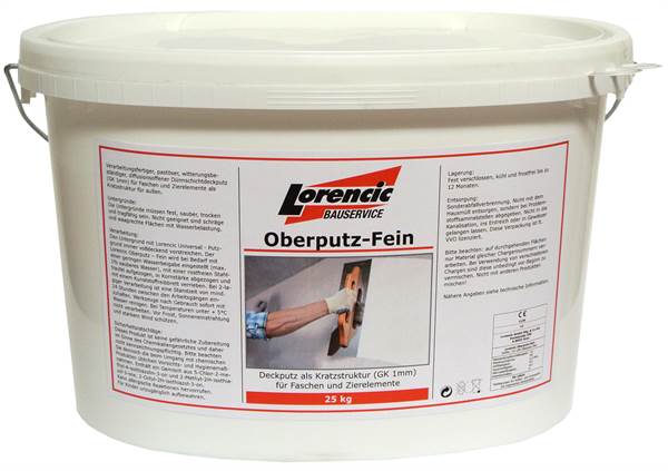 Oberputz fein Kratz 1mm, farbig, Verbrauch 2,0kg/m², 25kg/Kübel, 32Kübel/Pal, Z2540225LO