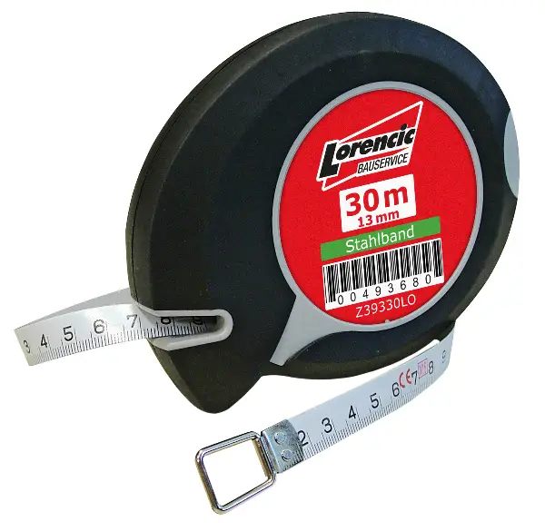 Bandmaß LORENCIC RUBBER-TOUCH mit 30m Stahlband VPE6, Z39330LO