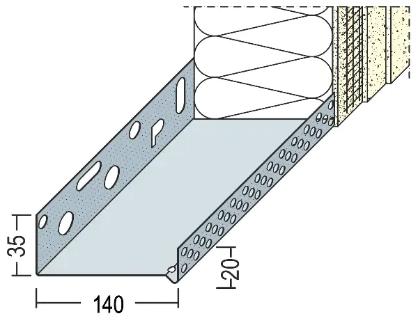 Profil soclu-jgheab WDVS, din aluminiu, 140mm, 90814 (9213), 2,50 ml/bară, 6 bare/legătură, Z490814