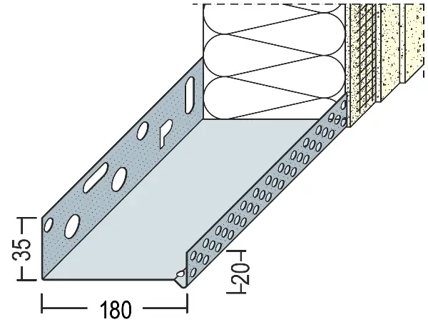 Profil soclu-jgheab WDVS, din aluminiu, 180mm, 90818 (9216), 2,50 ml/bară, 6 bare/legătură, Z490818