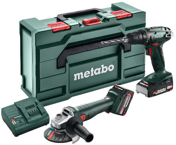 =81= Akku-Bohrschrauber-Winkelschleifer-Set METABO BS 18 + W 18 L 9-125 2,0/4,0Ah Li-Power, Z685204500