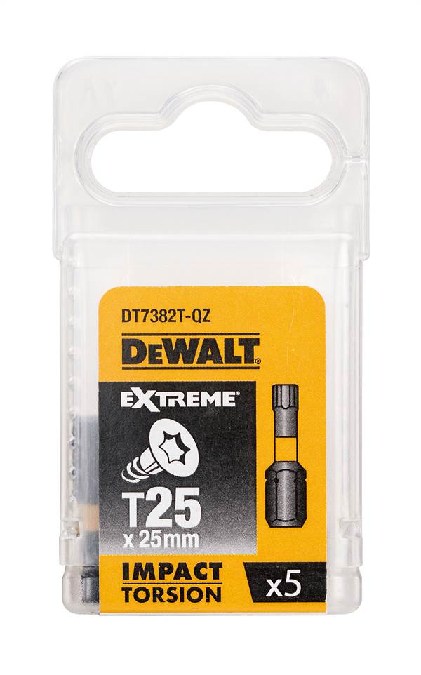 Bits T25 x 25mm EXTREME® IMPACT TORSION DEWALT® schlagfest 5Stk/Pack, ZDT7382T-QZ