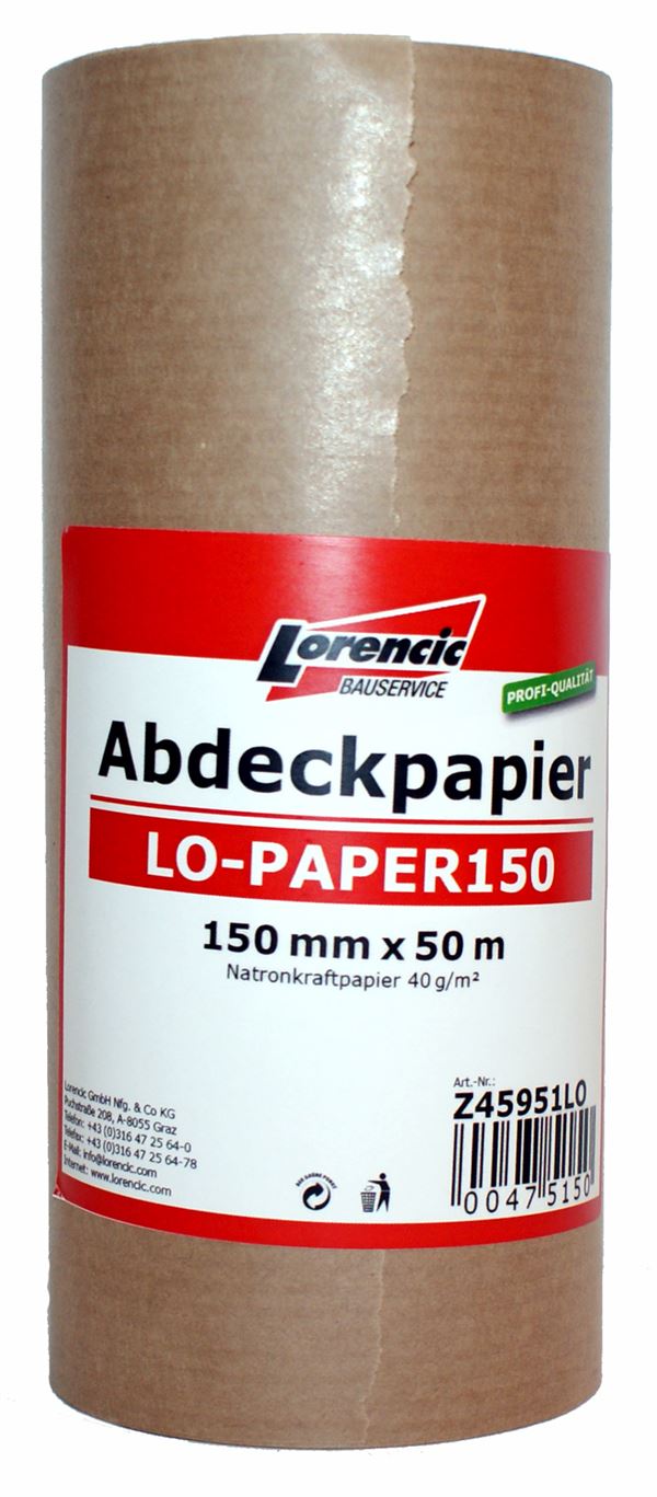 Hârtie de acoperit 150mm x 50m - Hârtie Kraft sodată 40g/m² 15role/cutie, 72cutii/pal, Z45951LO