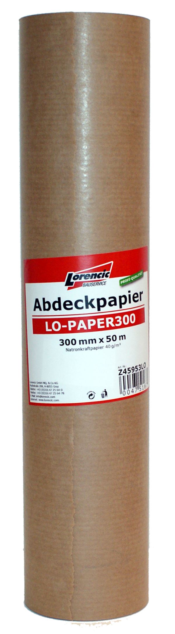 Hârtie de acoperit 300mm x 50m - Hârtie Kraft sodată 40g/m² 15role/cutie, 36cutii/pal, Z45953LO