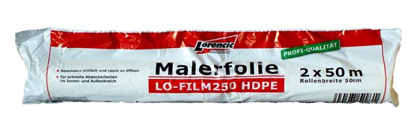 Folie de acoperire LO-FILM250 HDPE 2x50m, latime 50cm 10Role/cutie 28Cutii/Pal, ZLOFILM250